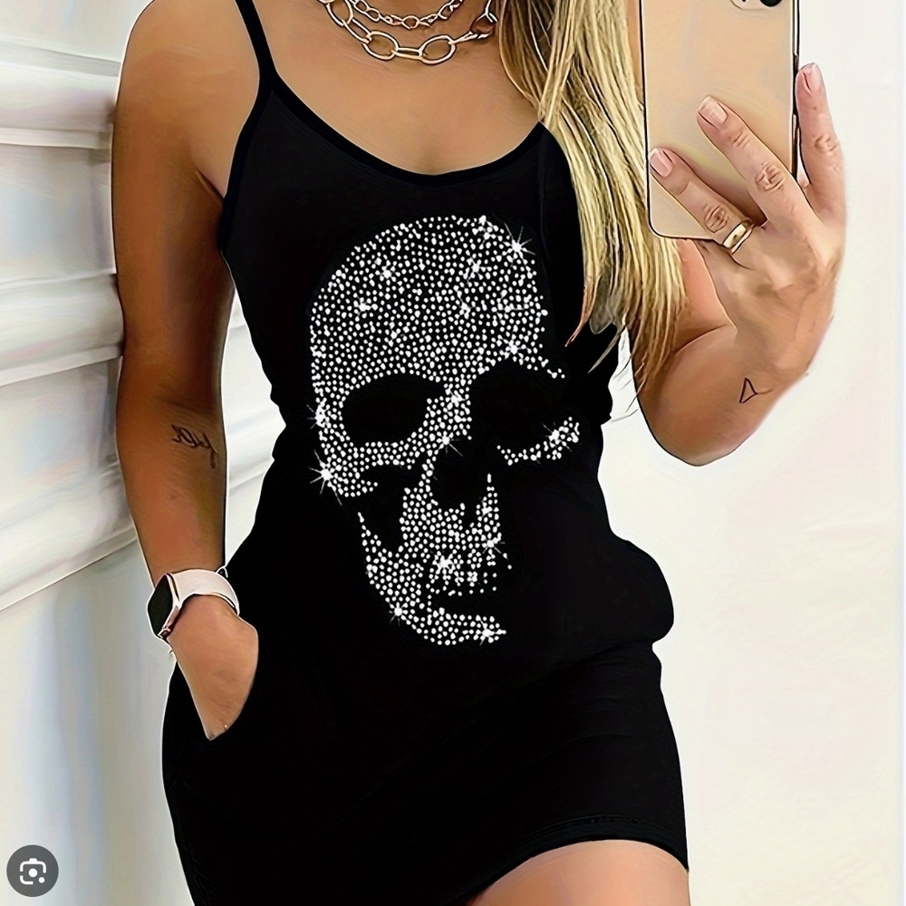 Black Rhinestone Skull Dress